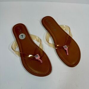 Unisa Thong Sandals Clear Strap Pink Accents Casual Summer Shoes Size 7‎